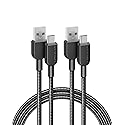 Anker USB A to USB C Cable, Charger Cord (2 Pack, 6FT), for iPhone 17 Series,Samsung Galaxy Note 10/S10+ S10, LG V30 (Black)