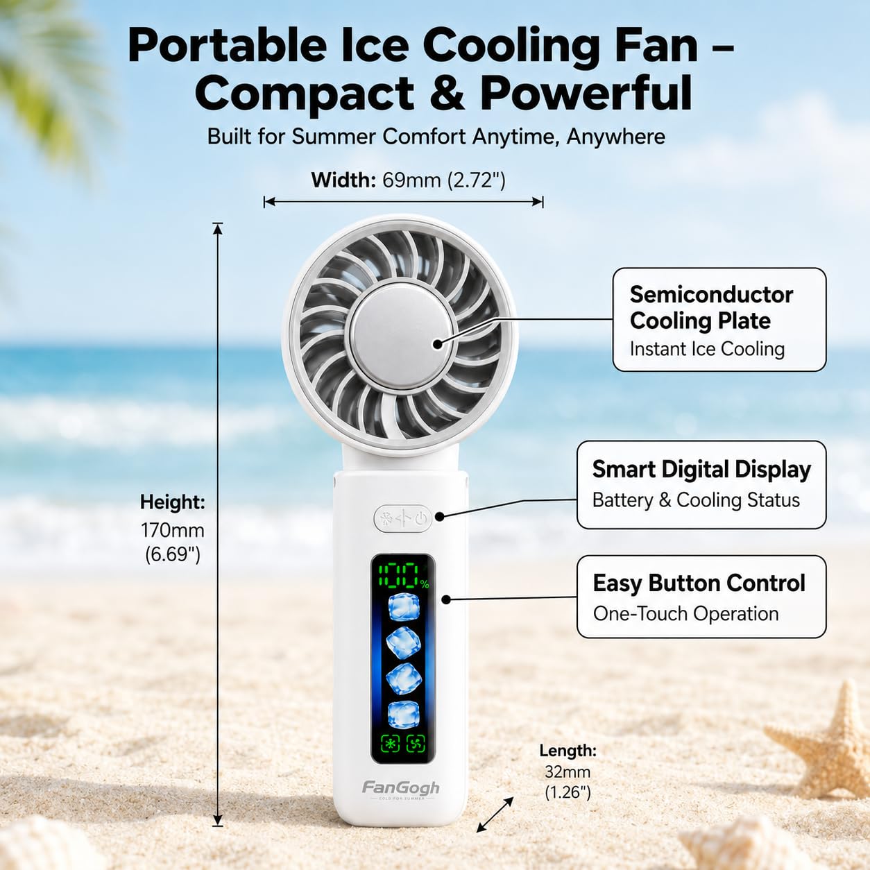 Magicold Portable Handheld Turbo Fan, 4 Gear Wind Speed Personal Neck Fan with Cooling Plate, 3000mAh Rechargeable Mini Fan, 3-in-1 Hand Fan