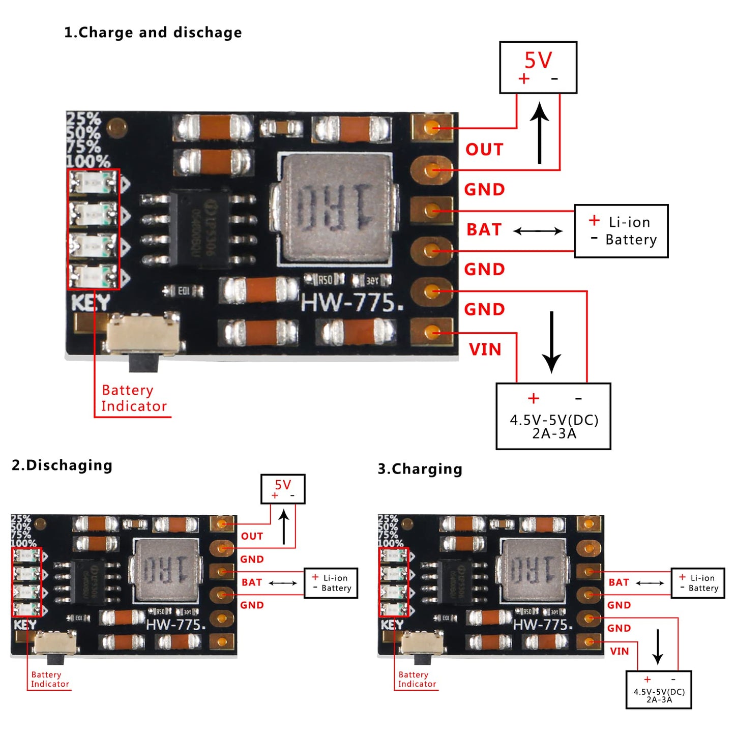 QCCAN 10pcs 2A 5V Charge Discharge Integrated Module 3.7V 4.2V Lithium Battery Boost Mobile Power Protection DIY Electronic PCB Board Module