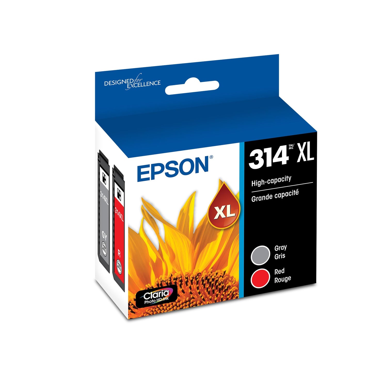 EPSON 314 Claria Photo HD Ink High Capacity (T314XL922-S) Works with Expression XP-15000 Gray/red