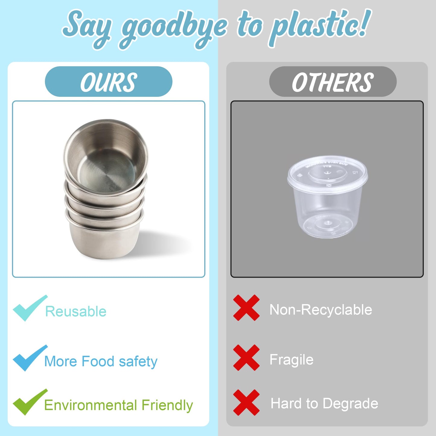 6-Pack 1.6oz Salad Dressing Containers with Lids, Leakproof Reusable Stainless Steel for Lunch Boxes, Sauces, Picnics, Travel & Kitchen Storage