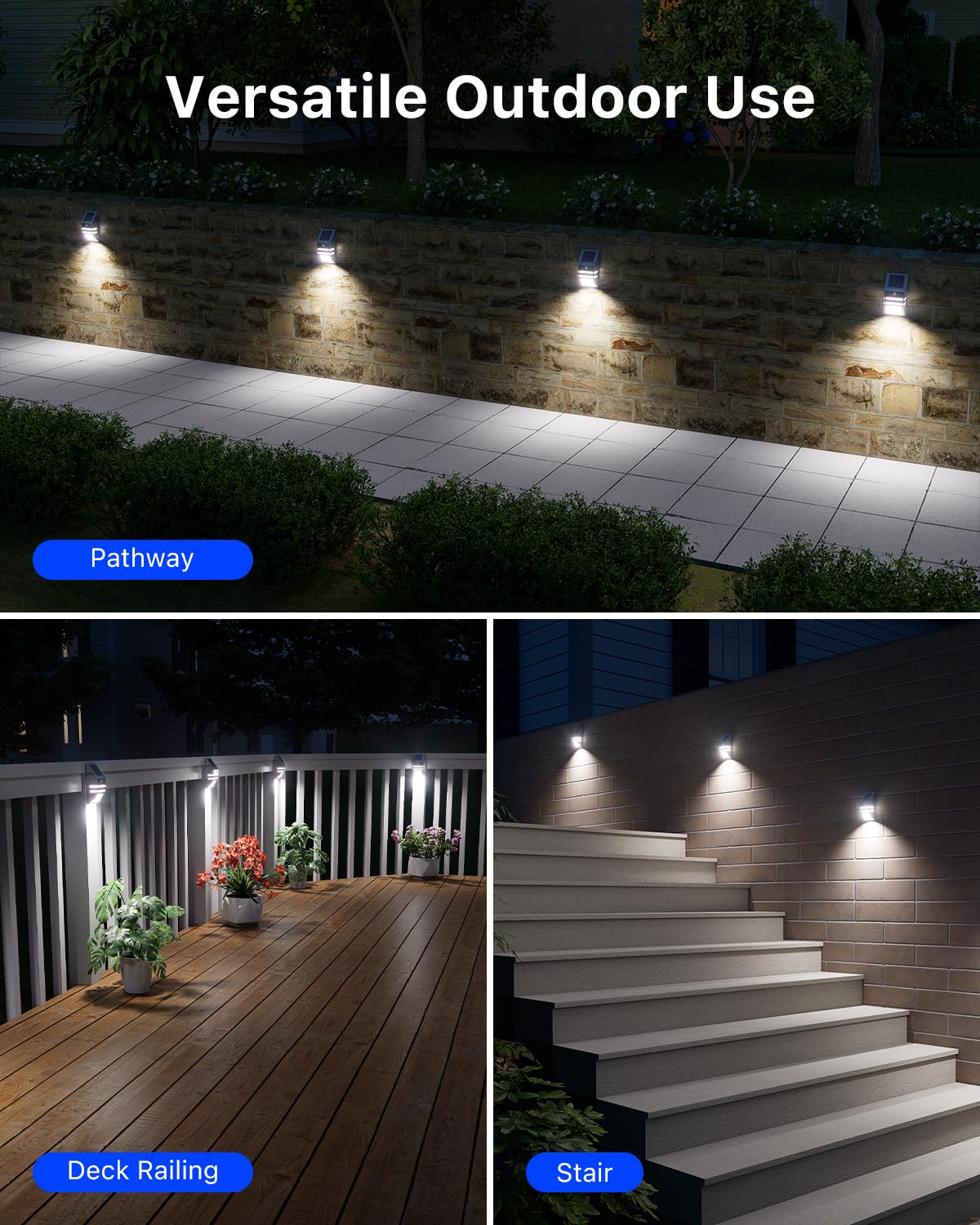 4 Pack Solar Wall Lights, Stainless Steels Outdoor Waterproof Motion Sensor Modern Metal Lamps for Fence, Deck, Post, Stair, Front Porch, Dock, Patio
