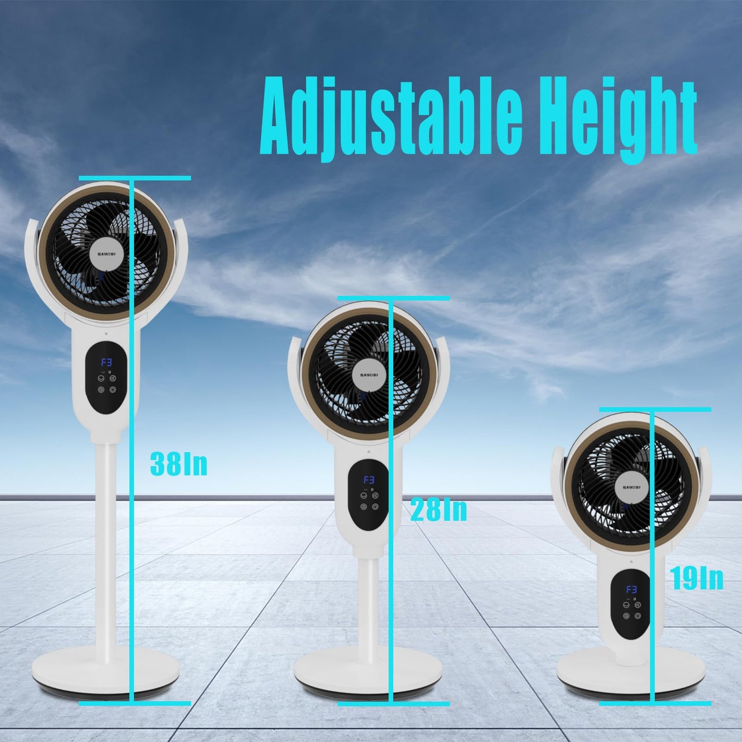 SAYDSI Fan for Bedroom,Auto 90° Oscillating Standing Tower Fan,100ft Electric Cooling Pedestal Fans for Home and Office(White)