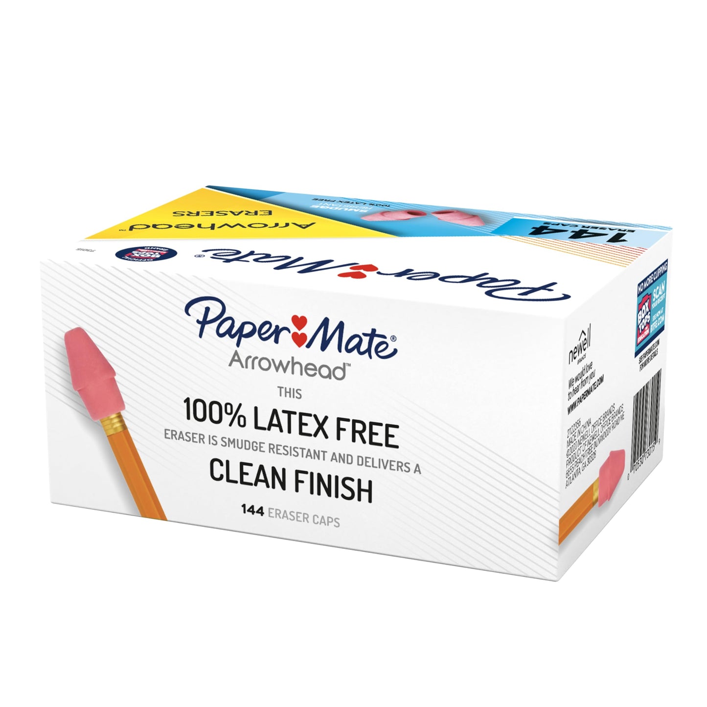Paper Mate Arrowhead Pink Pearl Cap Erasers, 144 Count - Back to School, Classroom, Homeschool, Teacher Supplies