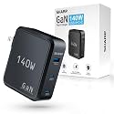 Sharp 140W USB C Charger, Compact Foldable GaN Fast Charge 3-Port (2 USB-C, 1 USB-A), Compact Foldable Wall Charger for MacBook Pro/Air, iPad Pro