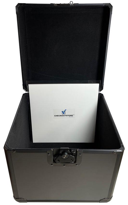 CheckOutStore Black Limited Aluminum 12" LP Vinyl Record Storage Box (Holds Up to 100 Records)
