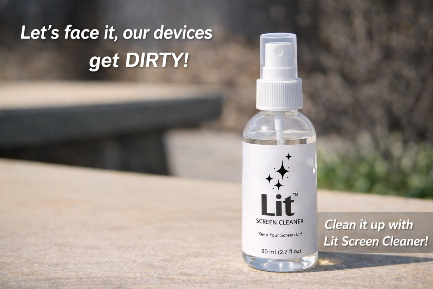 Lit Screen Cleaner Spray Kit (80 mL) + Microfiber Cloth - for Phone, iPad, Tablet, Laptop, Monitor, TV, Camera Lenses & Eyeglasses - Streak-Free