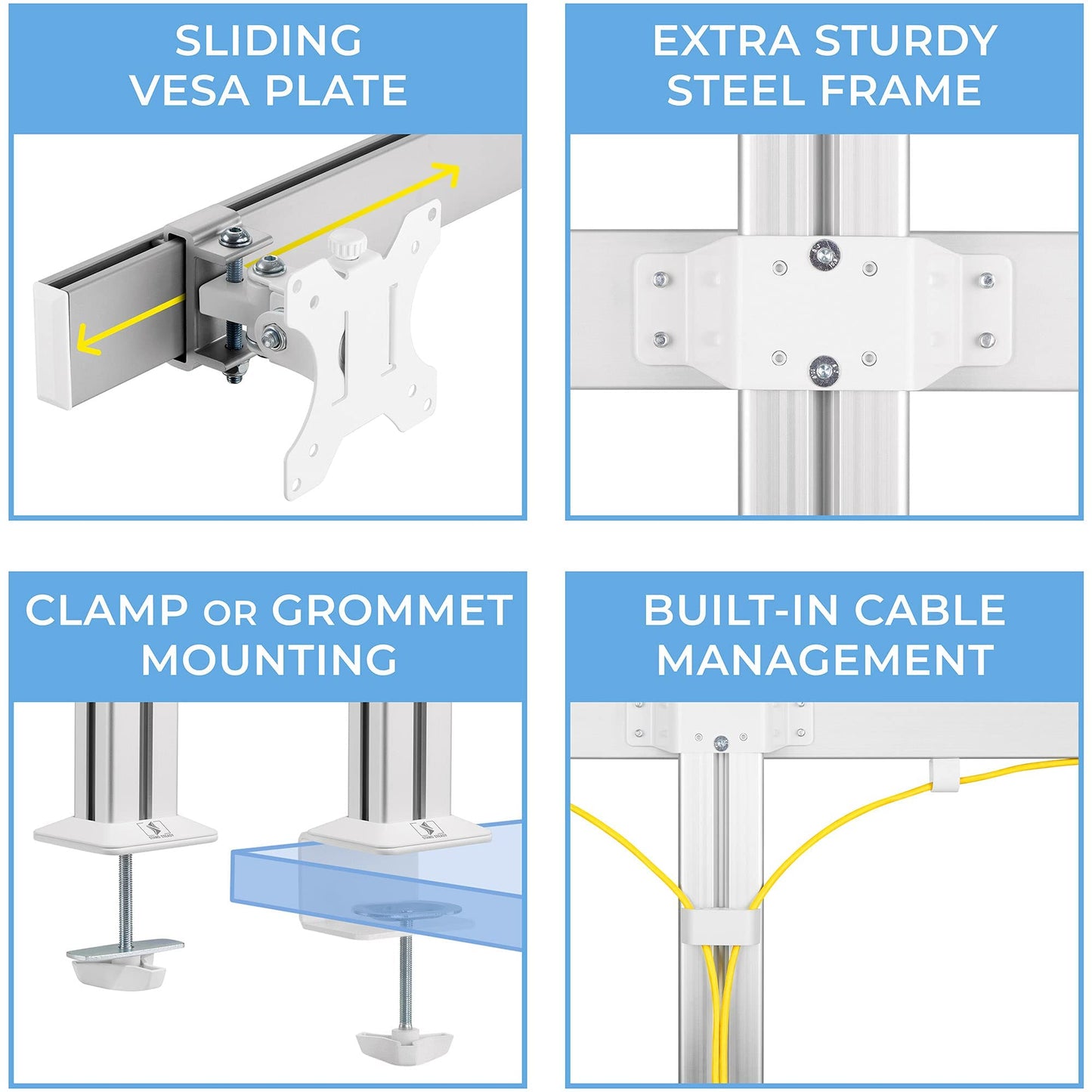 Stand Steady 4 Monitor Mount Desk Setup - Heavy-Duty Height Adjustable Monitor Stand, Swivel Arm with Clamp-On Base, Four Screen VESA Mount Fits Most