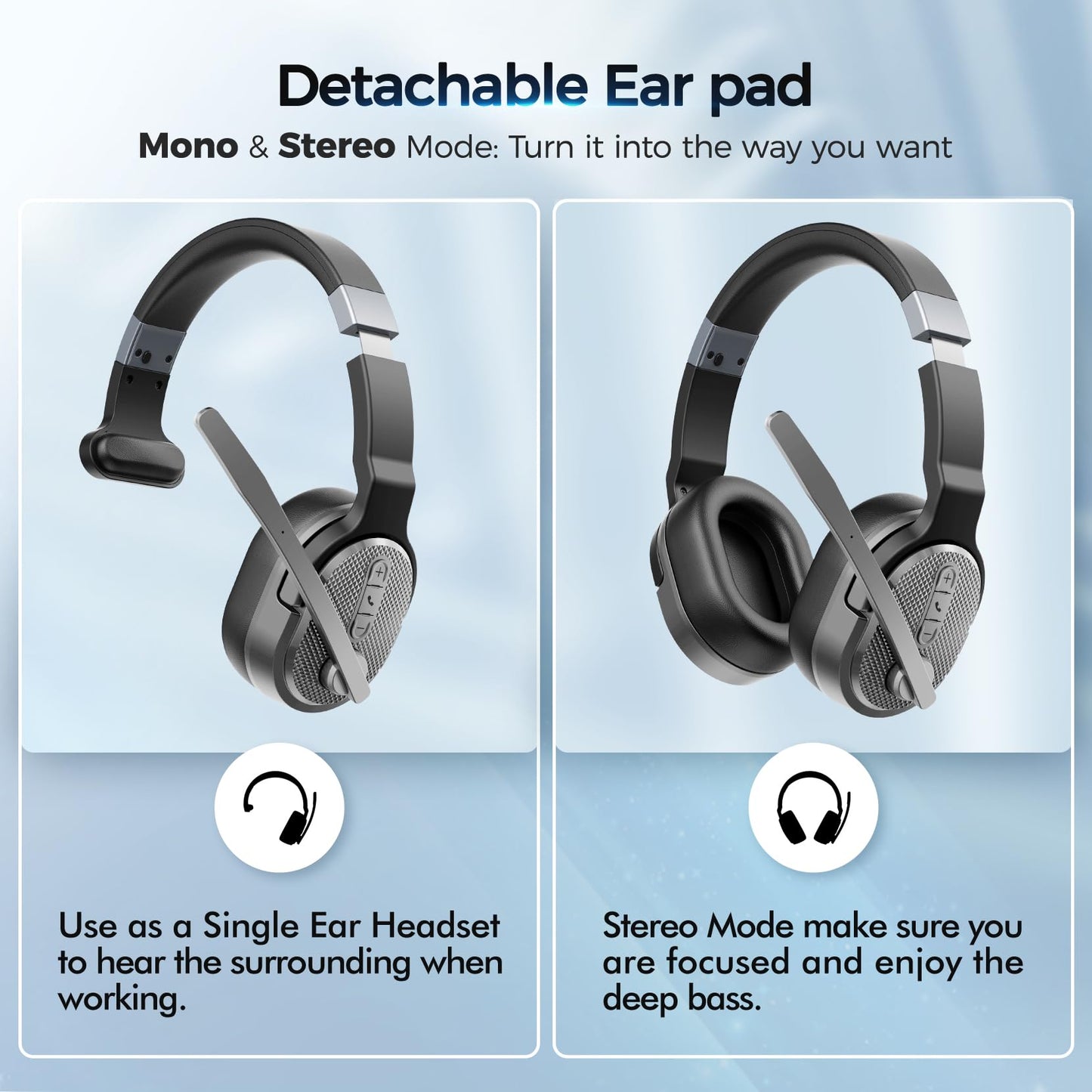 COSMUSIS Trucker Bluetooth Headset, Wireless Headsets with Noise Cancelling Microphone, 50+Hrs HD Talktime Bluetooth Headphones with Detachable…