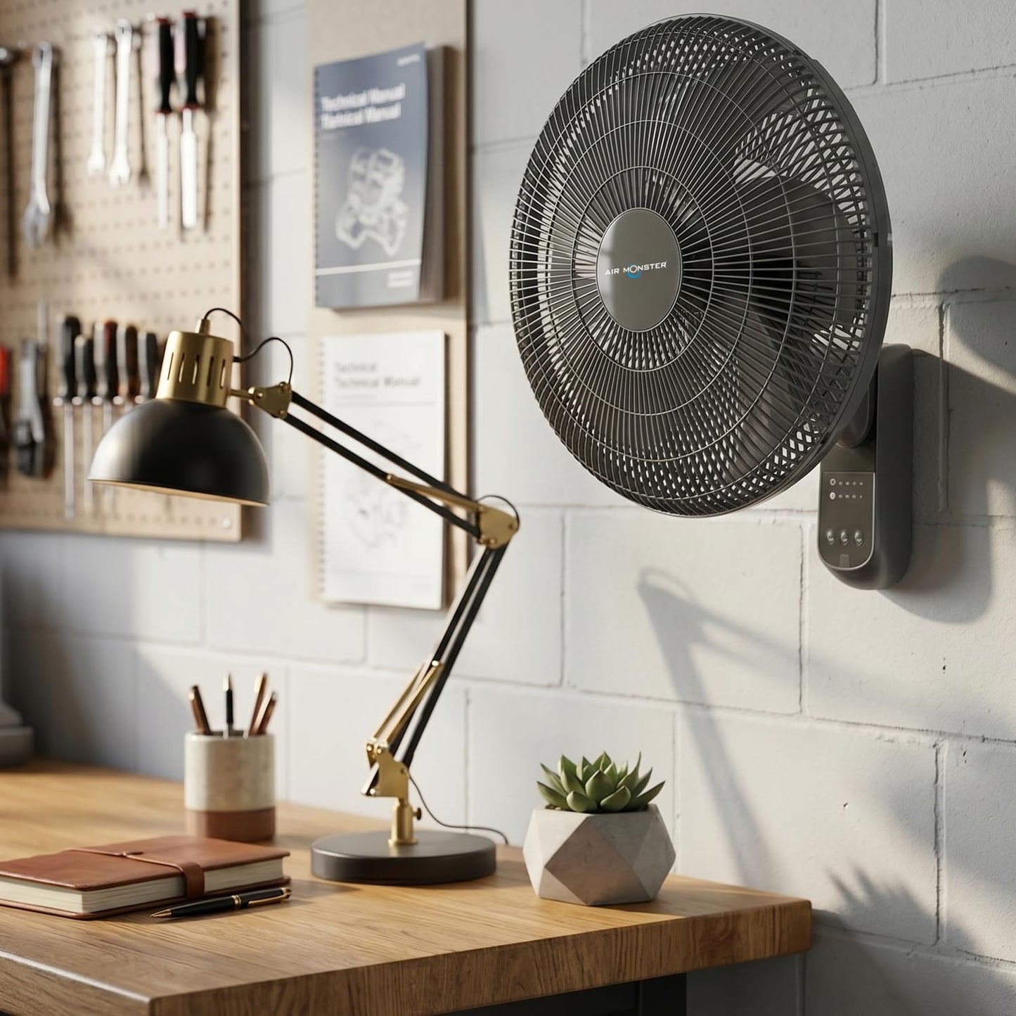 Air Monster 16 Inch Wall Mount Garage Fan, Black Color, Remote Control