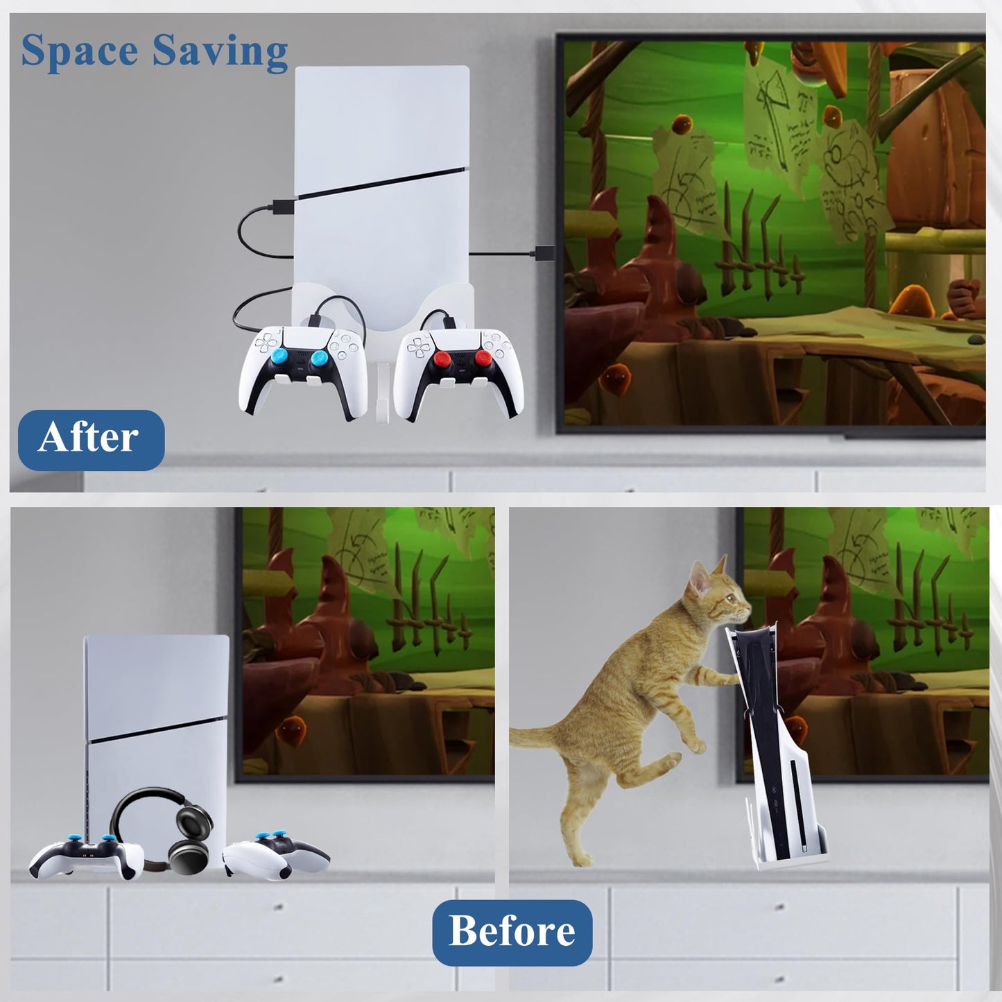 Wabracket All -In -One With 11 Accessories Wall Mount Kit for PS5 Slim?PS5 Pro Console, Compatiable with PS5 Pro/PS5 Slim Disc &Digital Version.With
