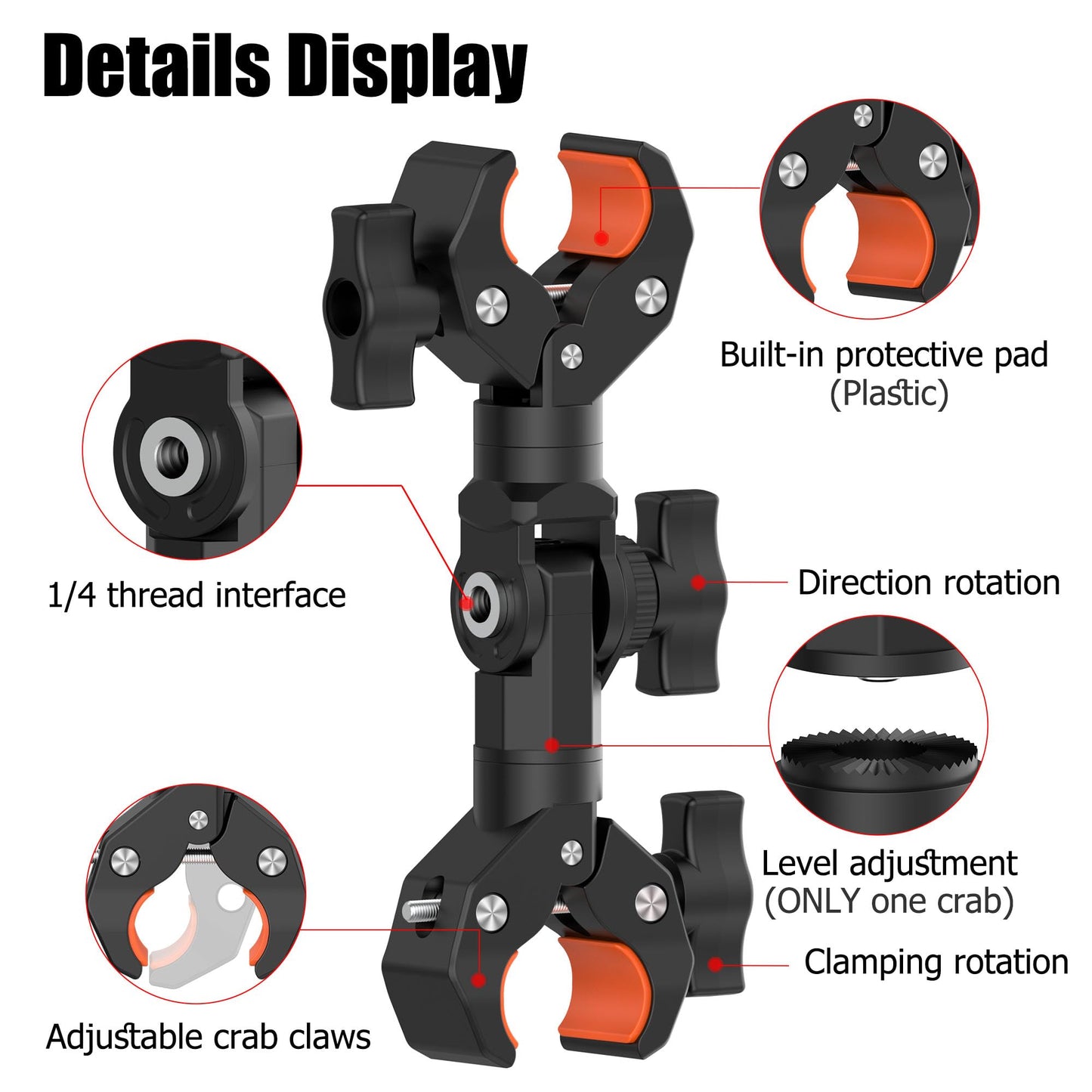 Double Clamp Mount Bracket Magic Arm with 1/4" Screw Interface, Double Super Camera Umbrella Clamp for Chair, Strollers, Photo Studio Light Stand