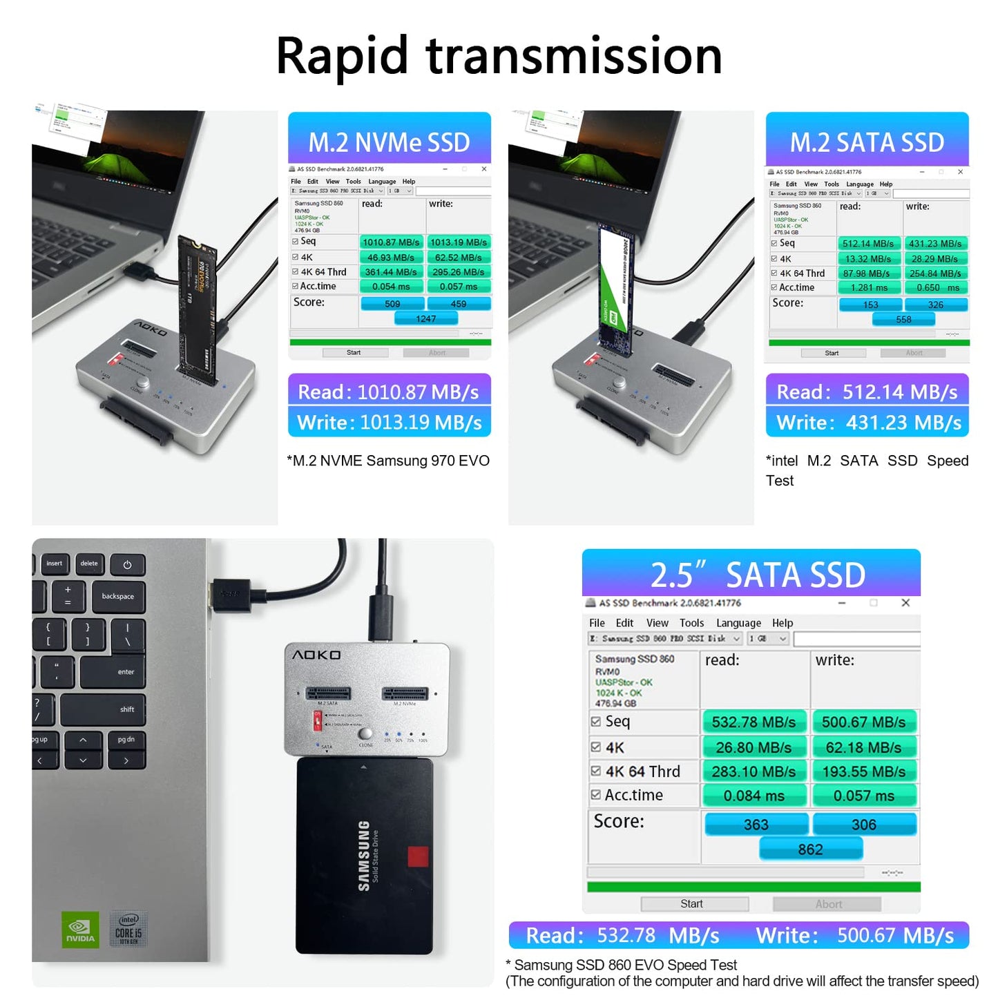AOKO M.2 Duplicator SATA to NVMe SSD Cloner Docking Staion for NVMe + M.2 NGFF and 2.5" /3.5" SATA SSD/HDD Converter and Reader Bidirectional Offline