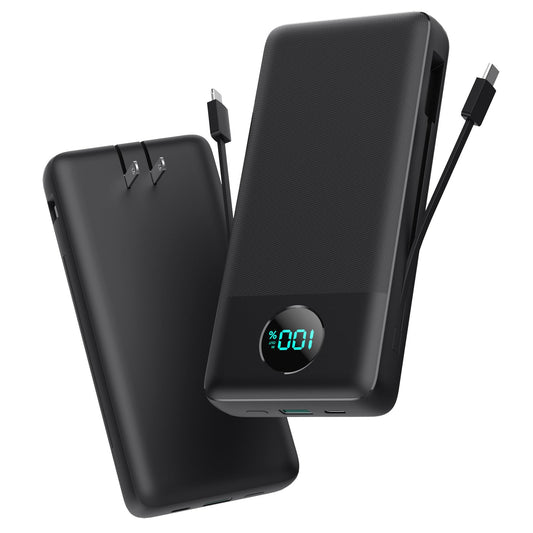 Portable Charger 33800mAh USB C Power Bank with Built-in Cables & AC Wall Plug,25W Fast Charging+QC 4.0 Phone Charger,4 Output Travel Essentials