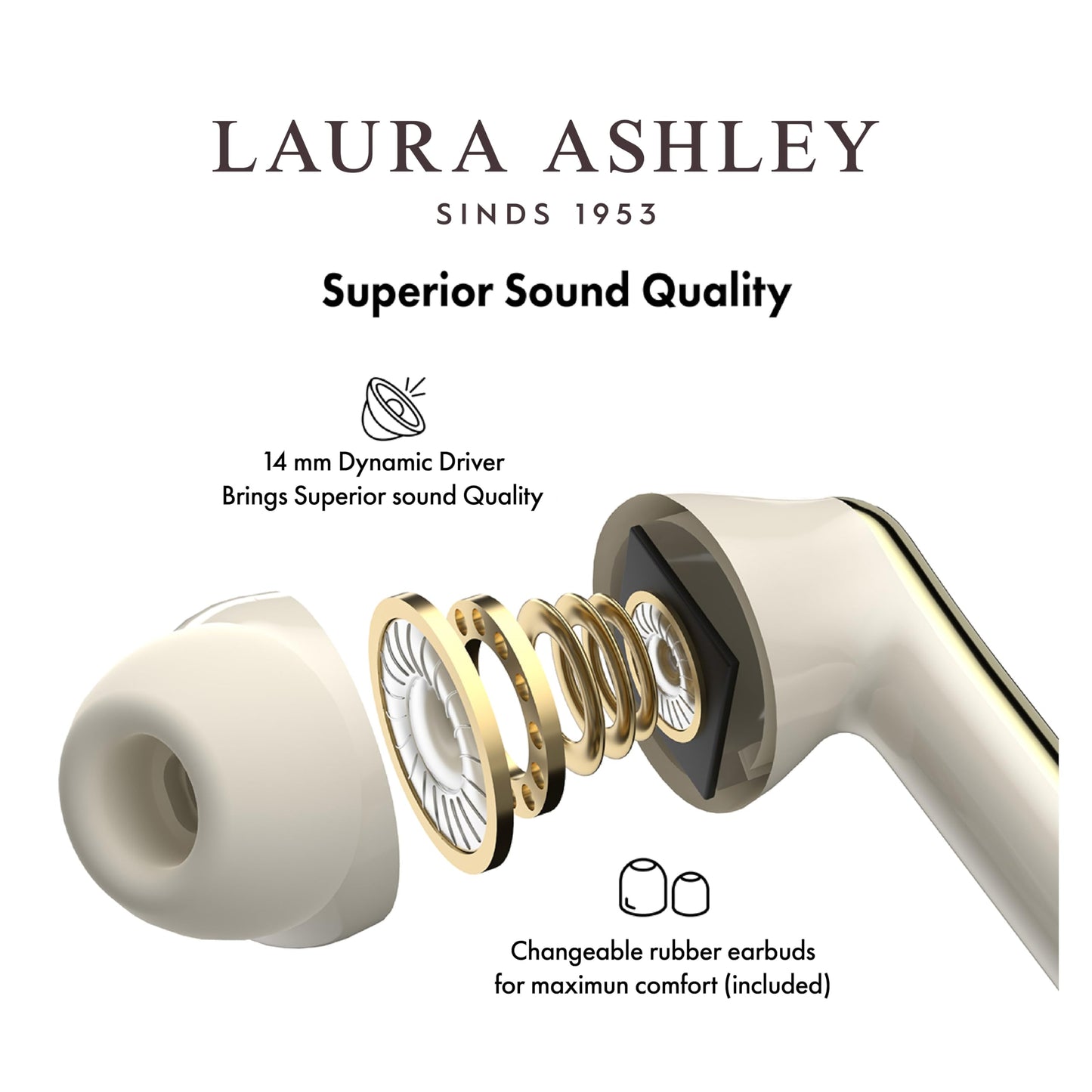 Laura Ashley Skylark True Wireless Earbuds for iPhone & Android - (ENC) Enhanced Noise Cancelling Bluetooth Earbuds with Mic - Up to 45 Hours Battery…