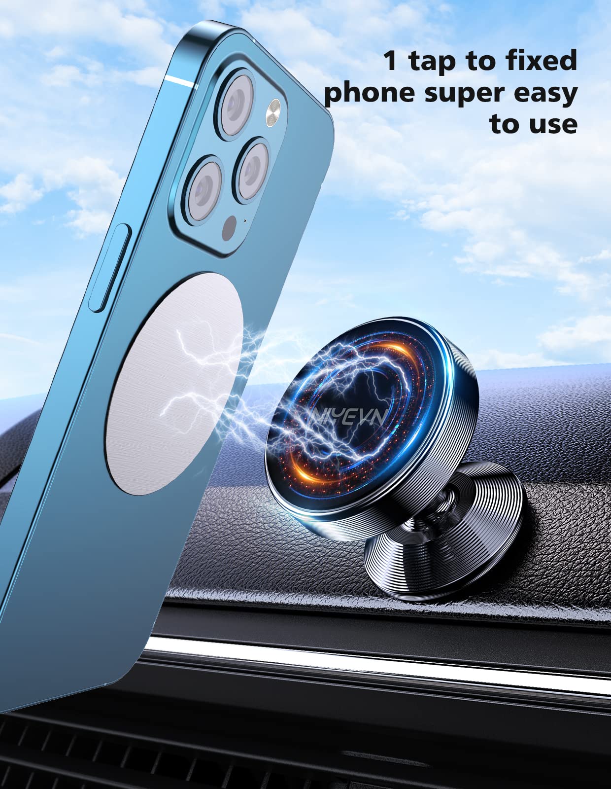 NIYEVN [2 Pack Magnetic Phone Holder car,[360°Rotation] car Mount Magnet,[4 N52 Magnets] Super Magnetic Force is Suitable for Most iPhone and samsumg
