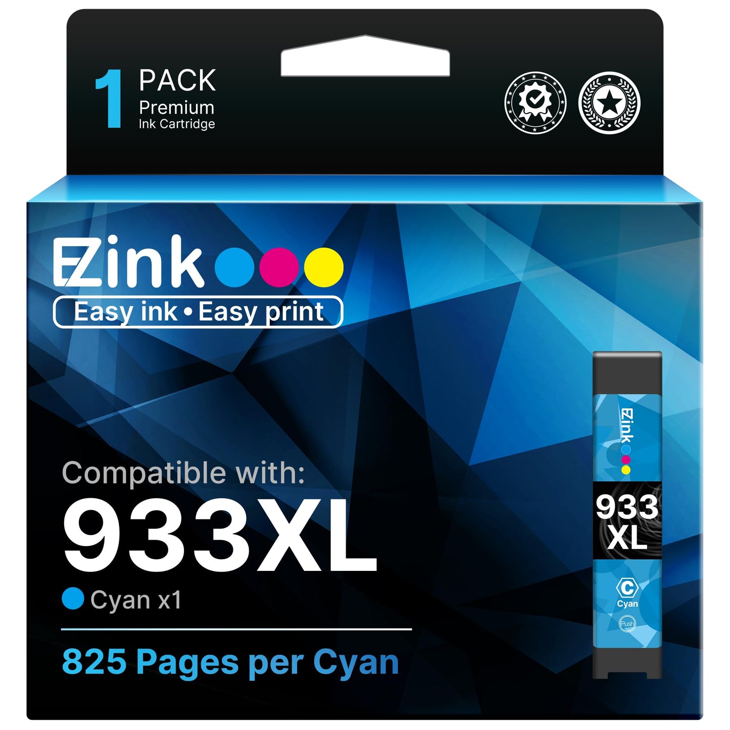 E-Z Ink 933xl Cyan Ink Cartridge Replacement for hp 933XL 932 XL Ink cartridges to Use with Officejet 6100 6600 6700 7110 7510 7610 7612 Printer (1