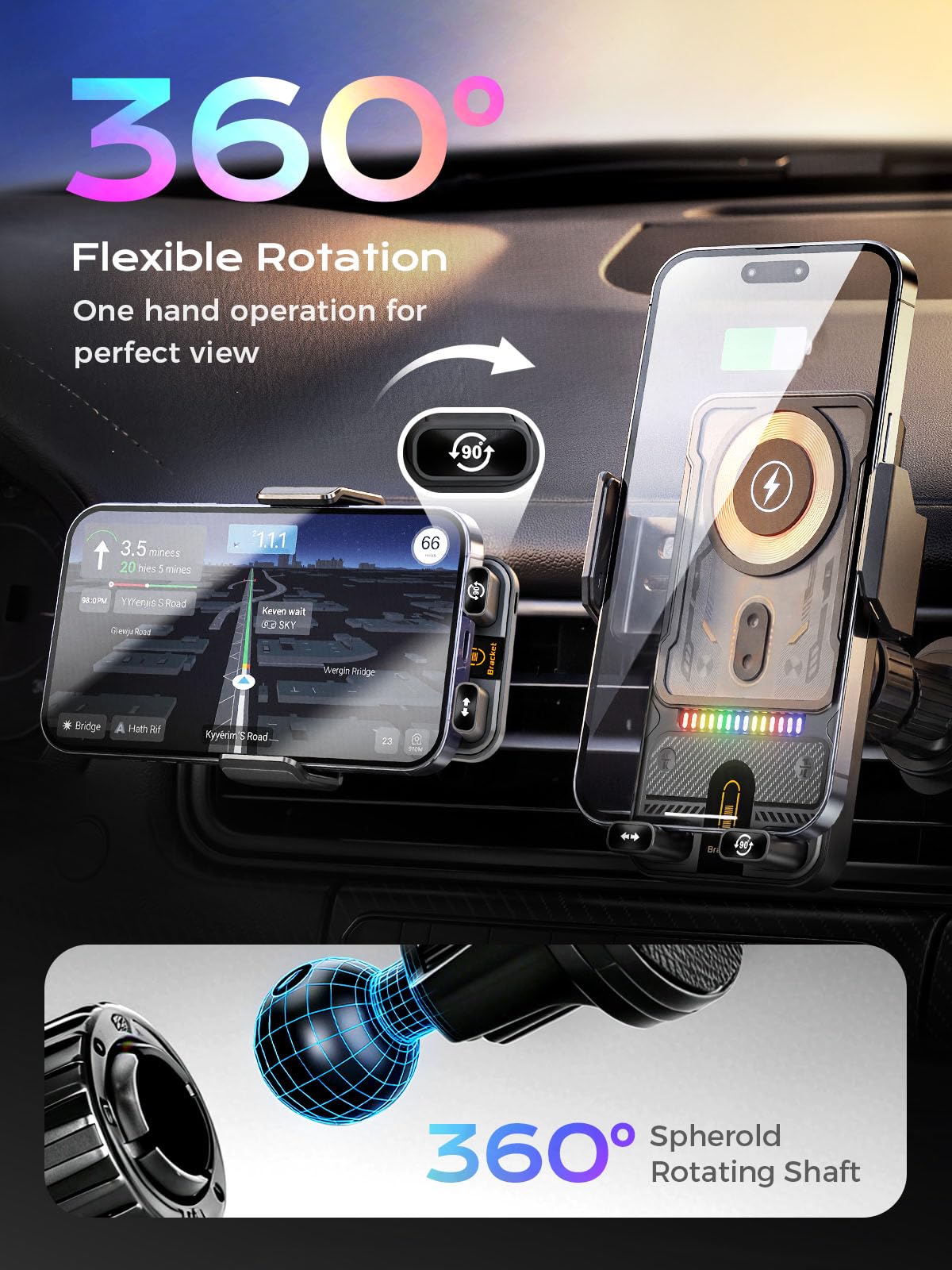 Zrpot Phone Holders for Car, Cell Phone Mount 15W Wireless Car Charger with Induction Opening and Closing Air Vent Phone Stand with Smart Screen
