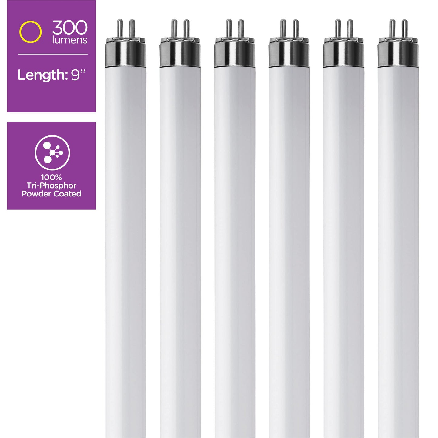 KOR F6T5/WW T5 Fluorescent Tube Bulbs, 6W 9", 3000K Warm White, 6-Pack