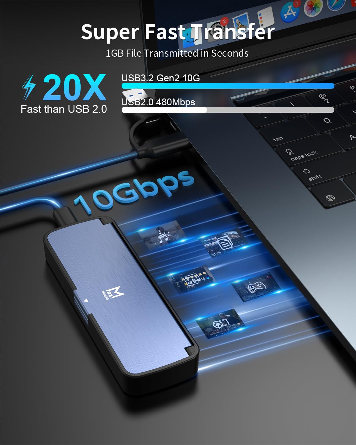 M.2 NVMe SSD Enclosure USB 3.2 Gen 2 10Gbps, Tool-Free External SSD Case Reader, Aluminum Cooling, Compatible with M&M+B Key NVMe SSD, Fit