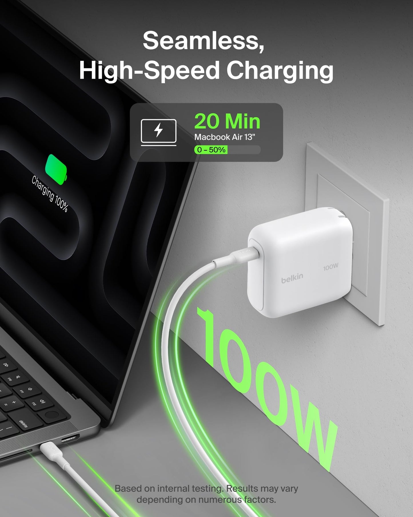 Belkin USB C Wall Charger 100W - Compact GaN Charger for MacBook Pro/Air, Chromebook, Dell, iPad, Tablet, iPhone 17, Samsung Galaxy S26, AirPods - USB