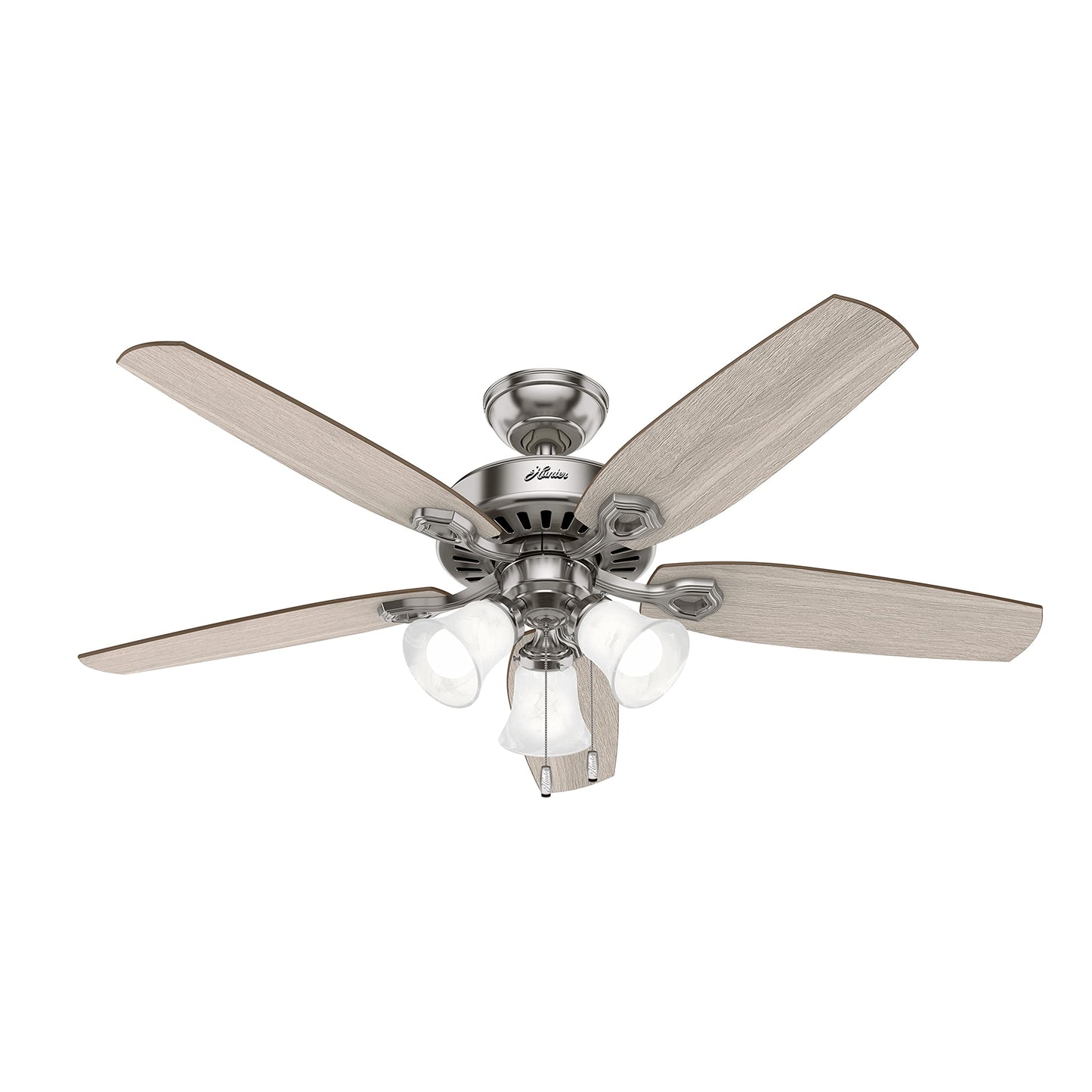 Hunter Fan 52 in Casual Brushed Nickel Finish Indoor Ceiling Fan with Pull Chain and Light for Bedroom, Living Room/Family Room, Dining Room, Kitchen