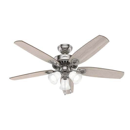 Hunter Fan 52 in Casual Brushed Nickel Finish Indoor Ceiling Fan with Pull Chain and Light for Bedroom, Living Room/Family Room, Dining Room, Kitchen