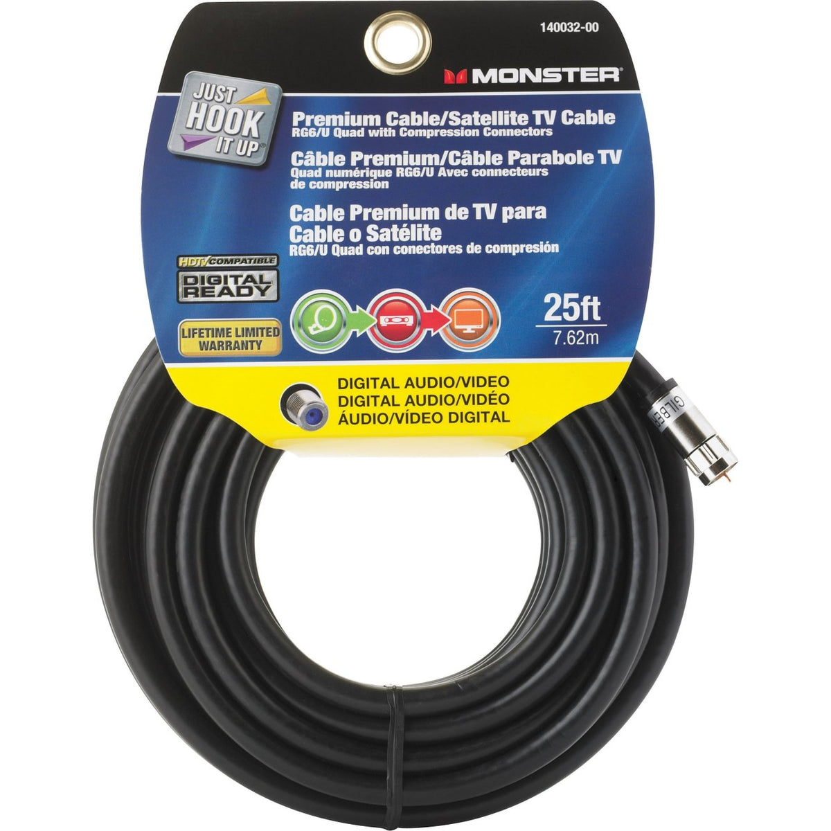 Monster Cable Video Coaxial Cable Digital 75 Ohm 25 ' Carded