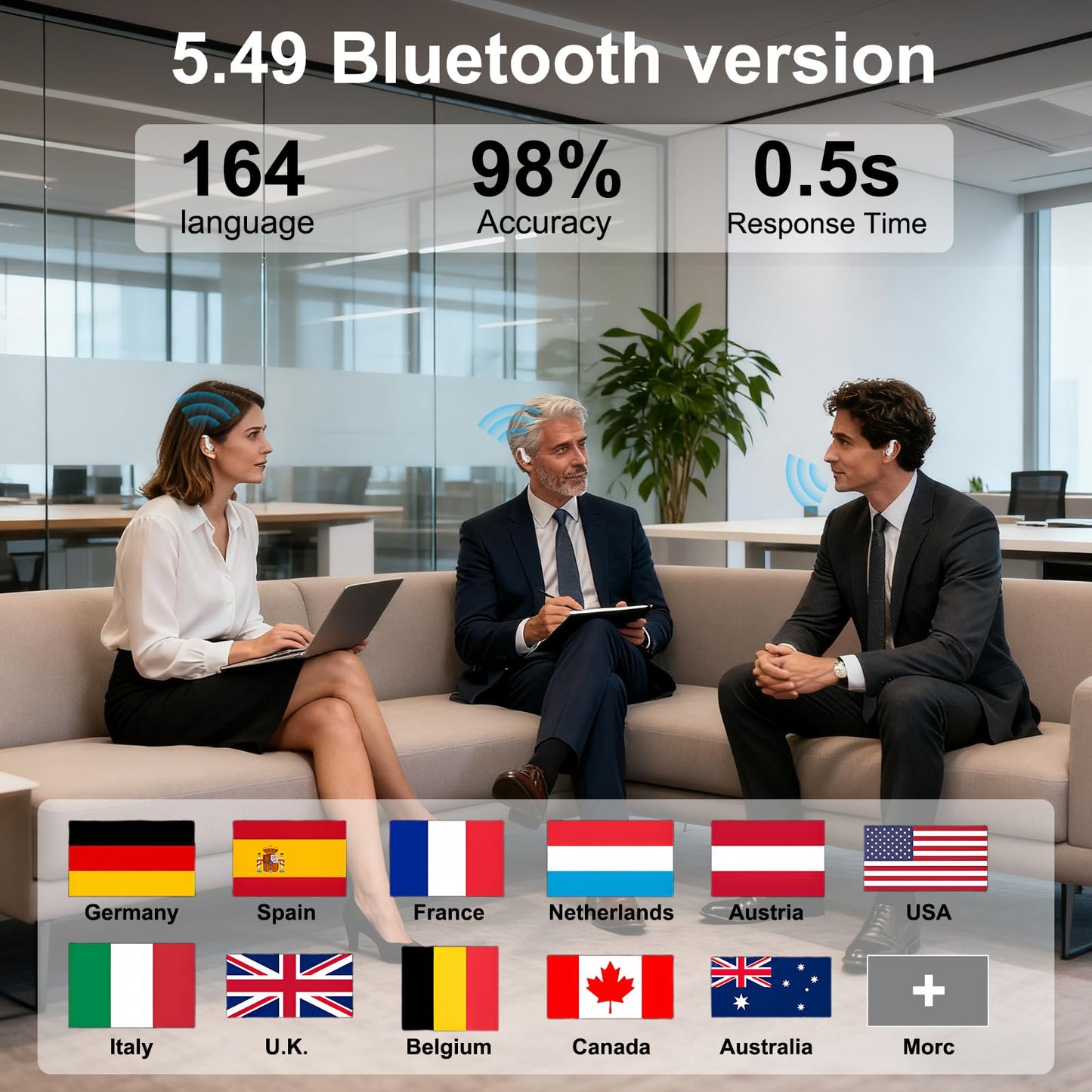 Translation Earbuds Real Time AI-Powered 164+ Language, 3-in-1 Translator for Travel, Business, and Study, Wireless Noise Cancelling, Portable Design