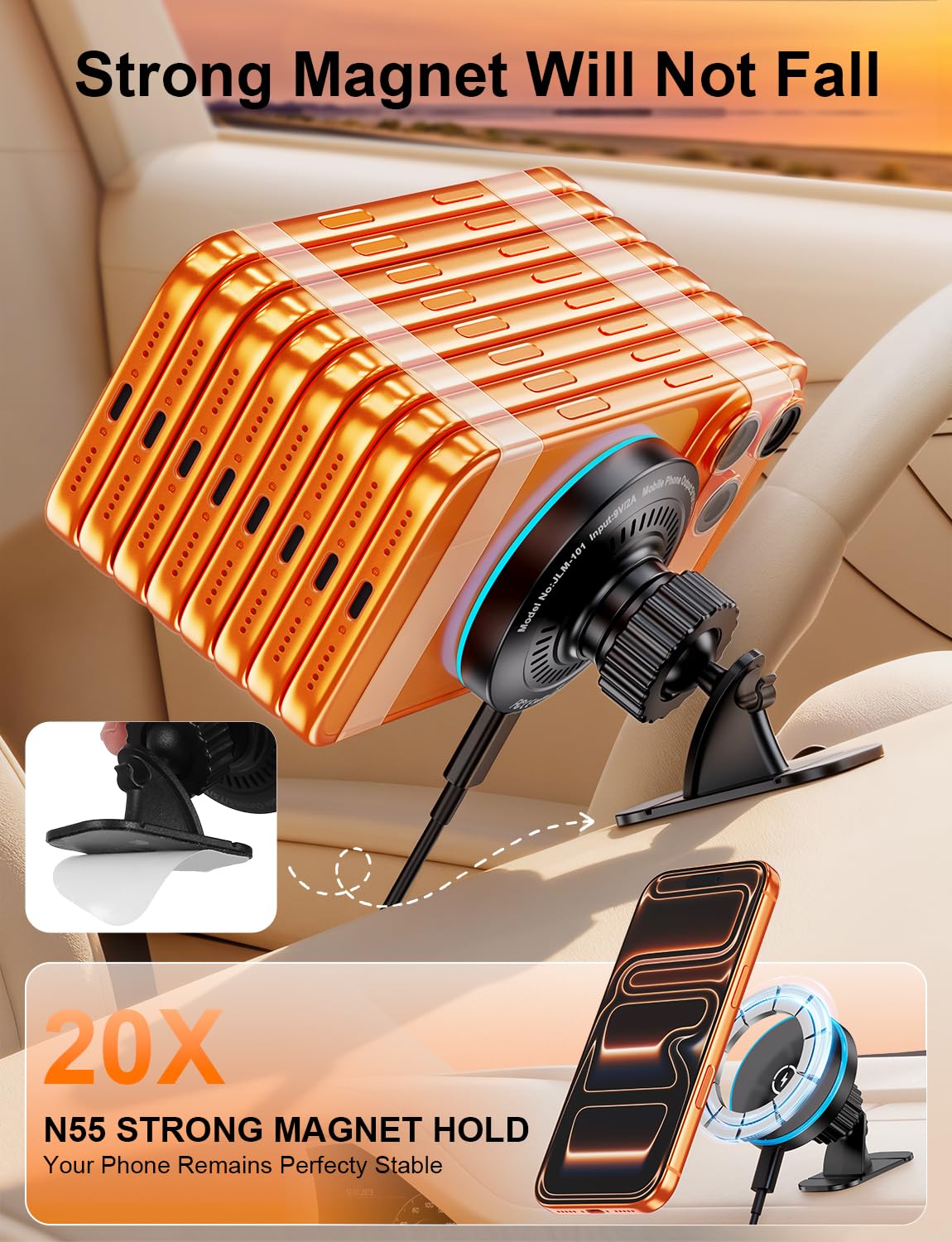 for Magsafe Car Mount Charger, [100% Stable] 15W 2 in1 Magnetic Wireless Car Charger, Vent/Dashboard Phone Holders for Your Car for Women Men Car