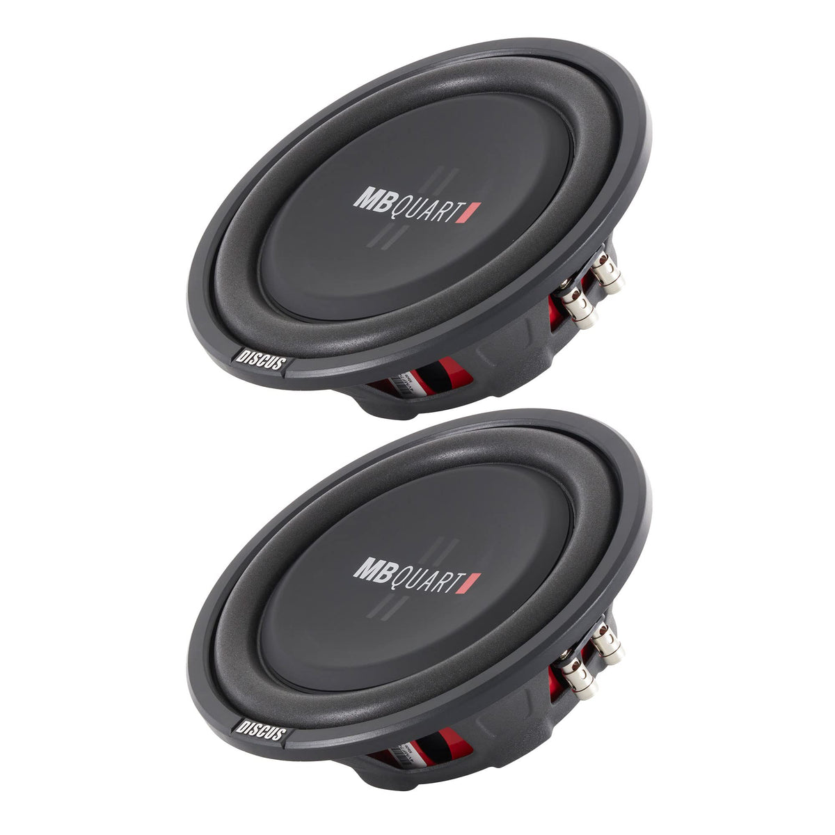MB Quart Discus 10 Inch 400W Shallow Mount 4 Ohm DVC Car Subwoofer, 2 Pack