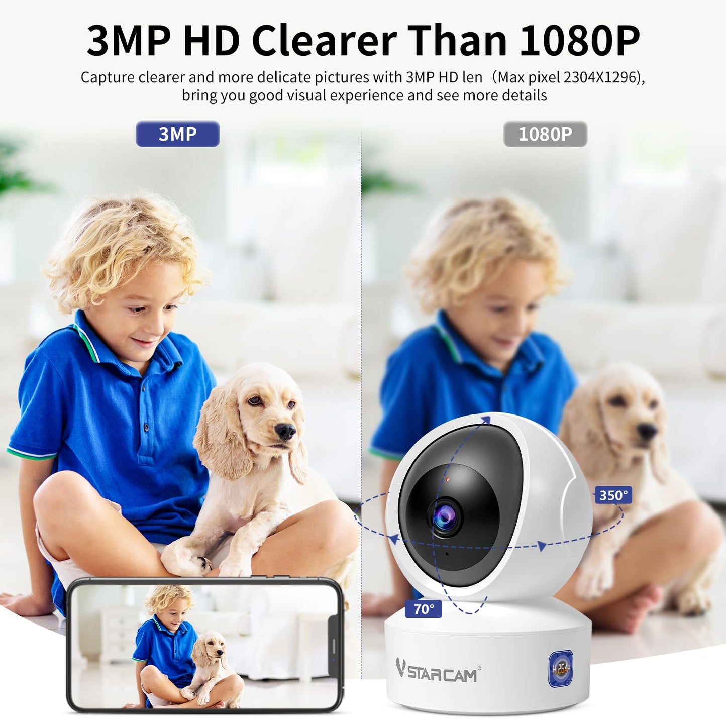 VSTARCAM Indoor Security Camera, 1080P HD WiFi Camera, Baby Camera, Pet Camera, Baby Monitor with Night Vision 2-Way Audio, Dog Camera with Phone APP