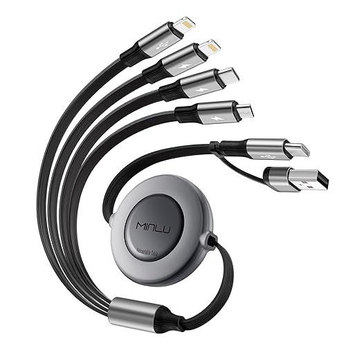 4 in 2 Multi Charging Cable 4A, 4Ft USBC Charging Cable, Retractable Car Charger with Lightning/Type C/Micro USB Ports for iPhone 16 15 14 Pro