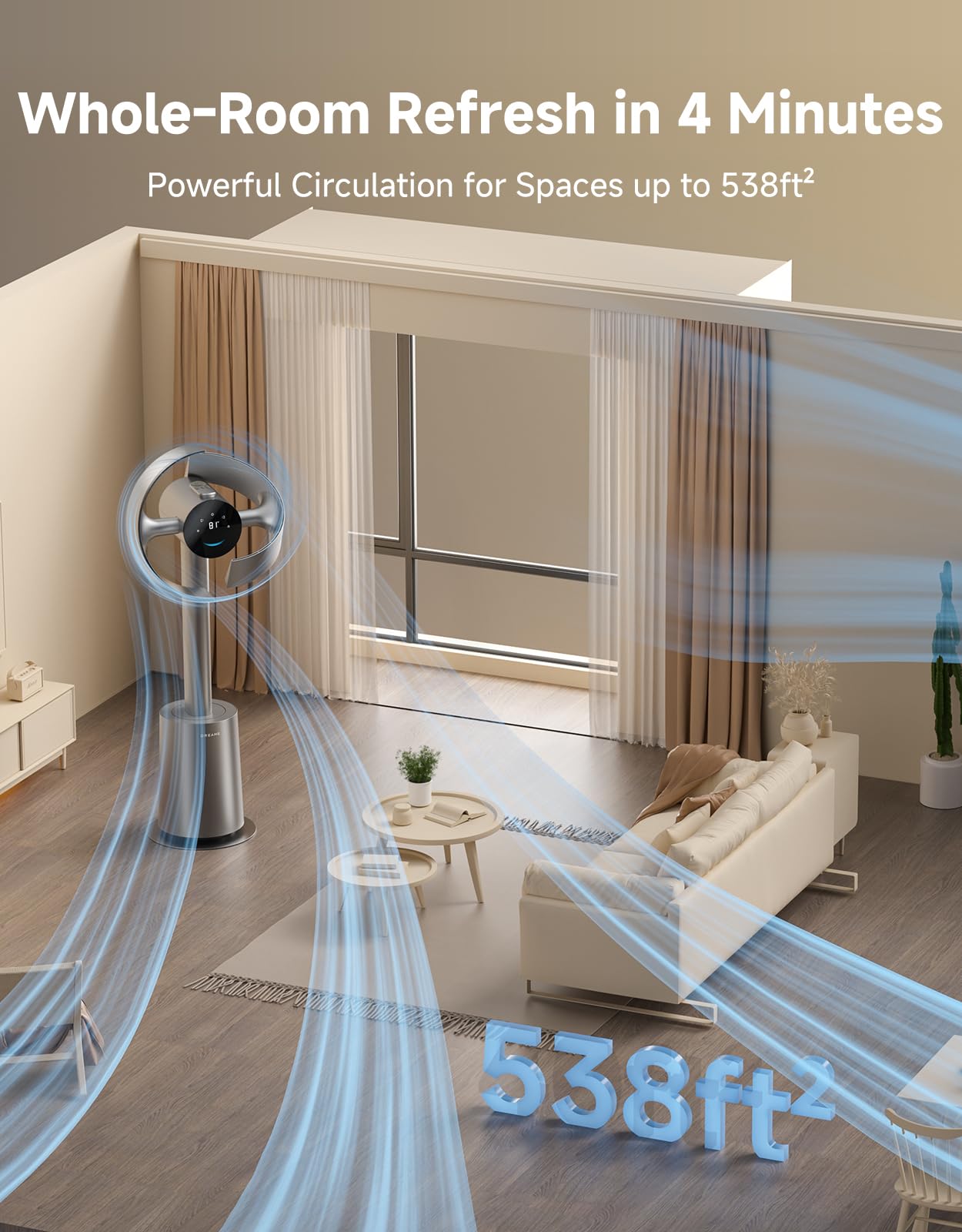 dreame Bladeless Tower Fan for Bedroom, Smart Standing Fan with 270° Spatial Airflow for Whole-Room Circulation, 59ft/s High Velocity, 10 Speeds 3