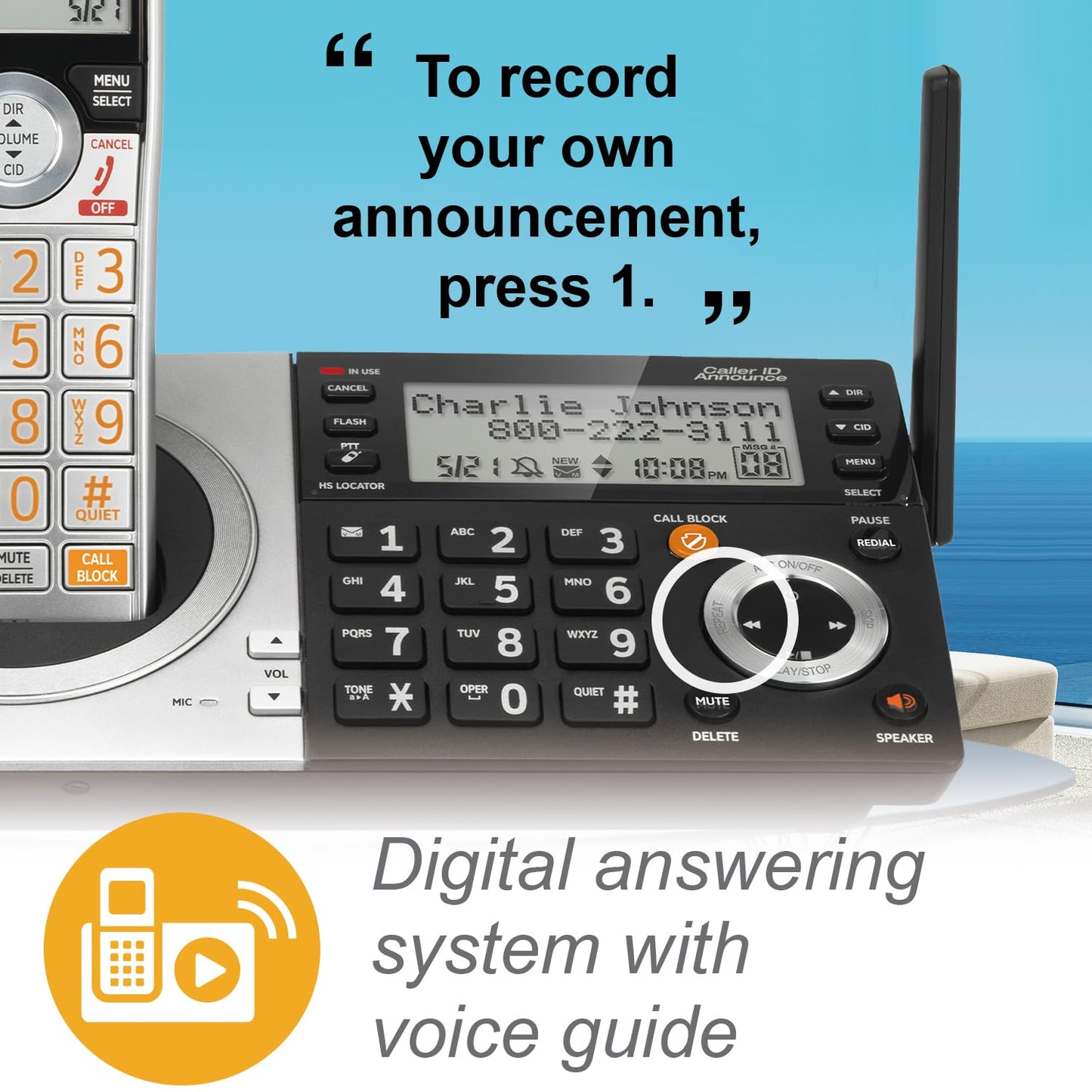 AT&T CL83107 DECT 6.0 5-Handset Cordless Phone with Dual Keypad Base, Answering Machine, Smart Call Blocker, Caller ID Announcer, Intercom & Long