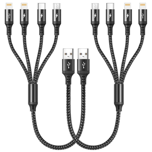 RULUS Short Multi Charging Cable [2Pack/35CM] Multi USB Cable 4 in 1 Multi Charger Fast Charger Cord Braided Universal USB Charger Cable with IP/Type