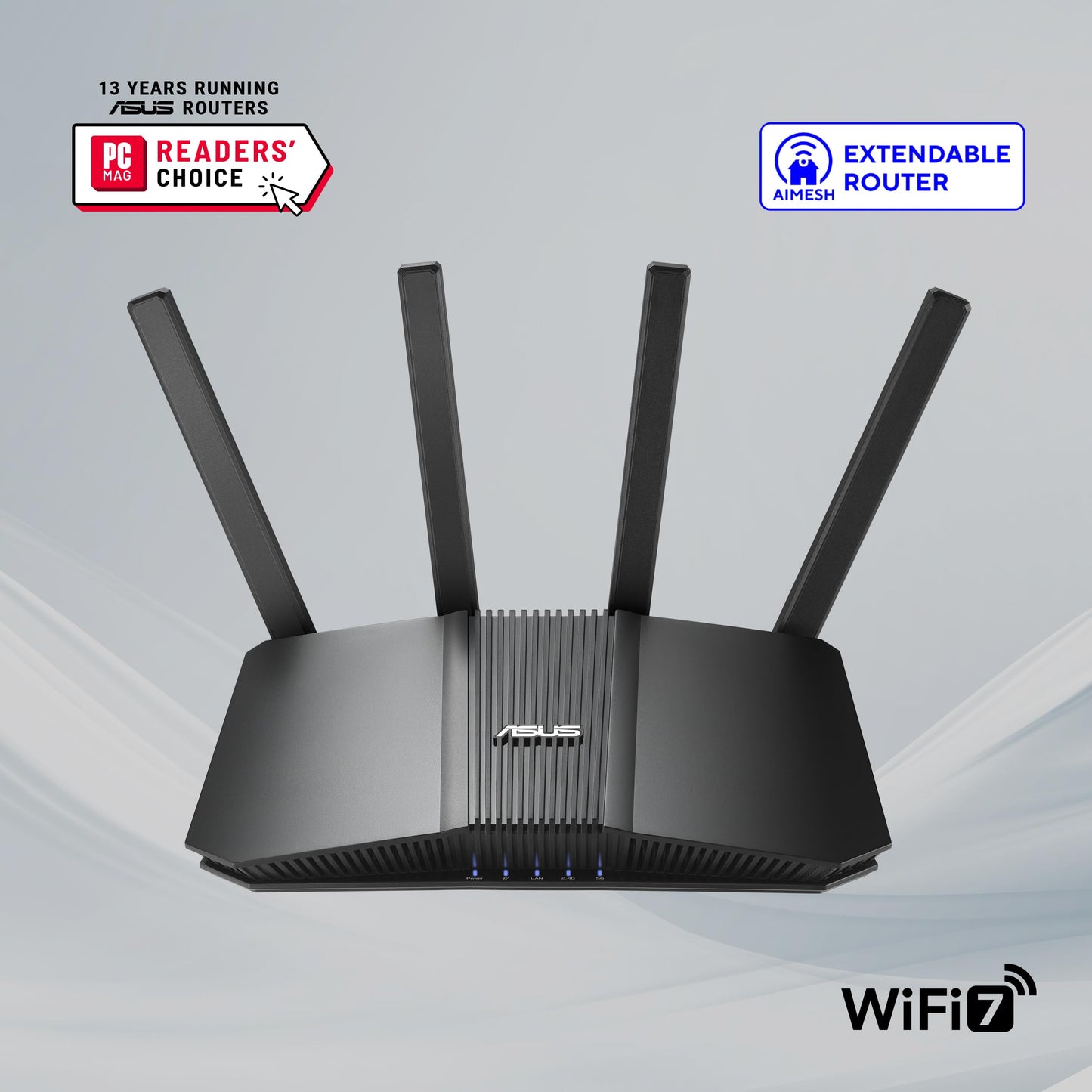 ASUS RT-BE82U Dual-Band WiFi 7 (802.11be) Smart AiMesh Extendable Router, 6500 Mbps, Five 2.5GbE Ports, 4096-QAM, Up to 3 SSIDs for IoT Devices