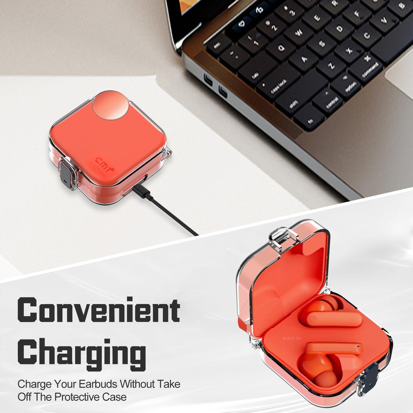 [with Safety Lock] Compatible with CMF Buds/CMF Buds 2a Case Cover, Full Body Shockproof Hard PC Protective Case with Lanyard & Cleaner Kit
