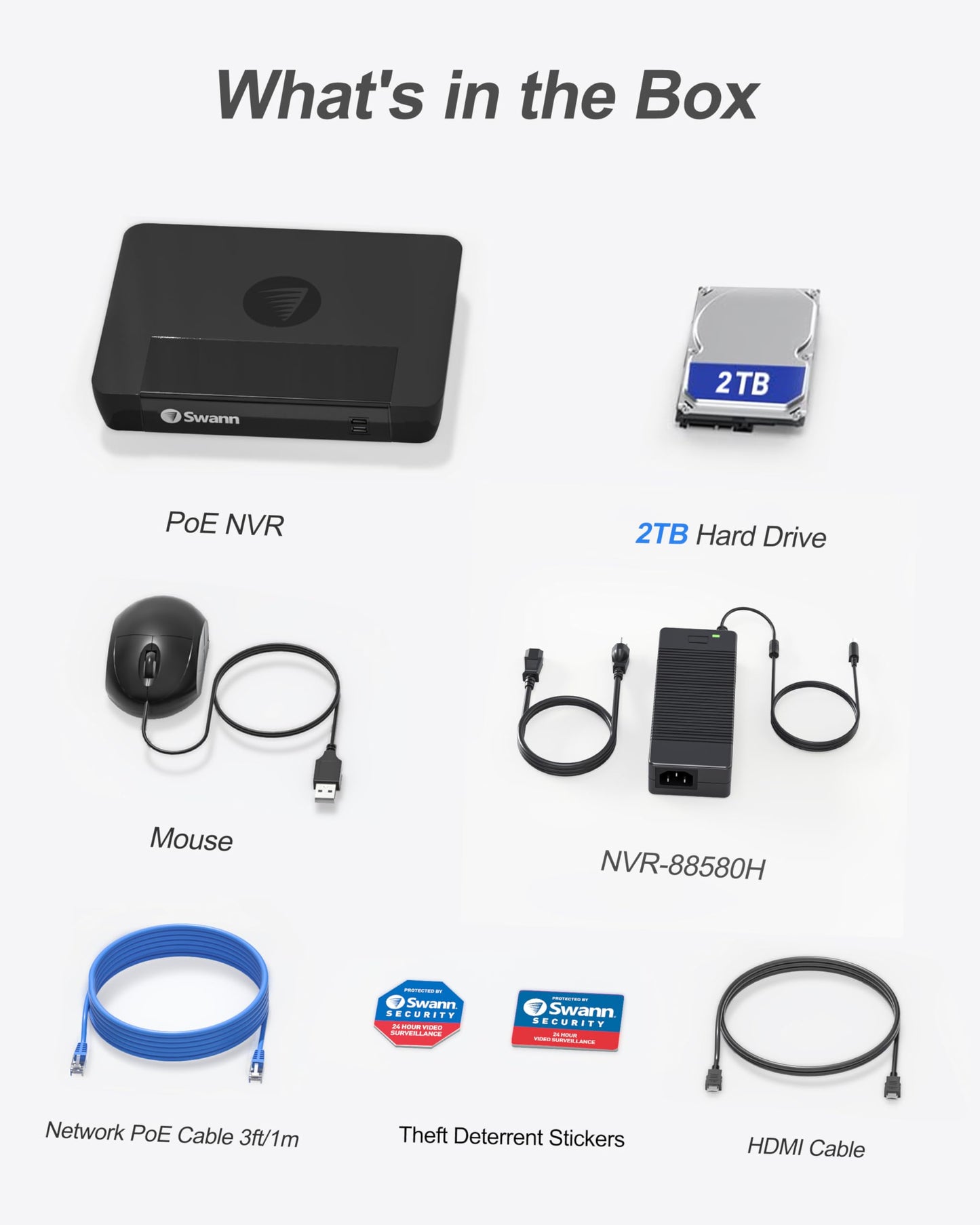 Swann 4K 8Channel Security Camera System NVR Recorder: nvr-8580 Security PoE NVR Box with 2TB HDD,24/7 Continuous Recording,Work with Swann IP