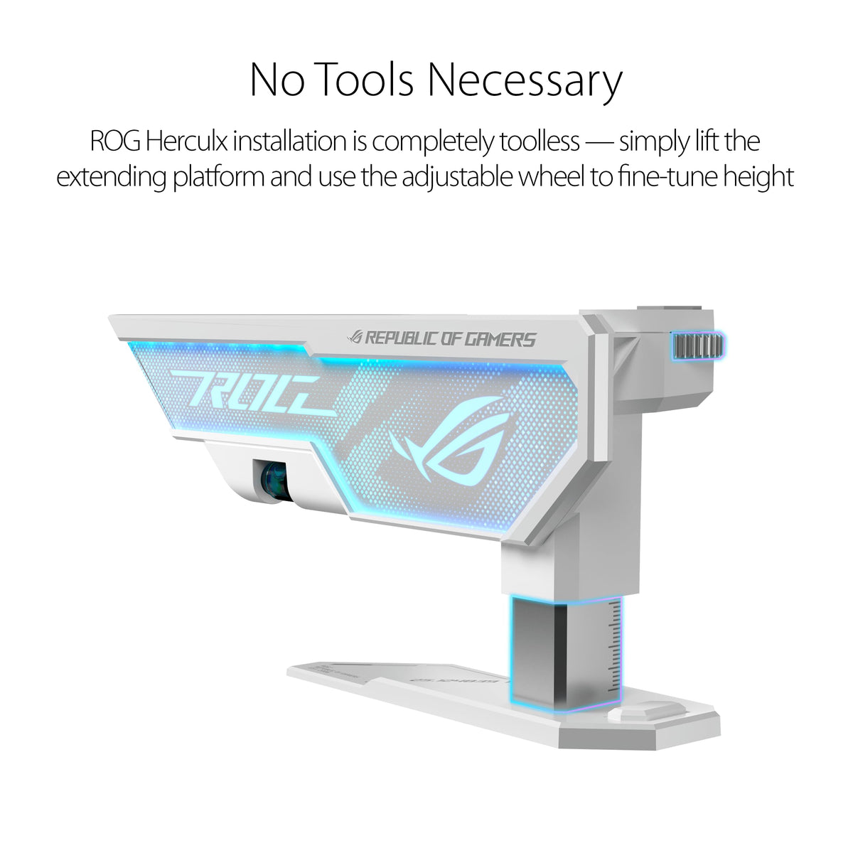 ASUS ROG Herculx White GPU Anti-Sag Holder, Solid Zinc Alloy Construction, Easy Toolless Installation, Included Spirit Level, Adjustable Height, Wide