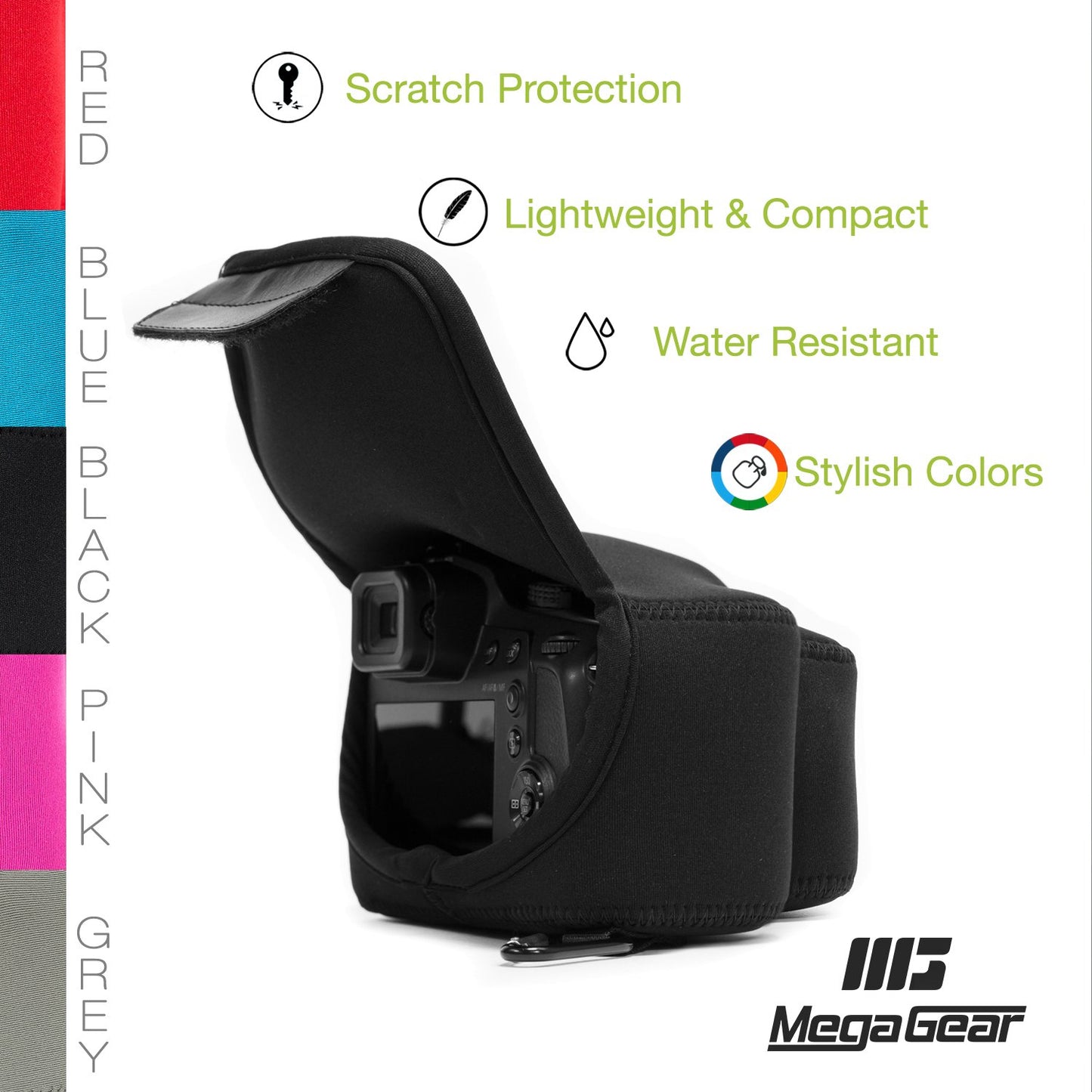 Megagear Panasonic Lumix Dc-Fz80, Fz82 Ultra Light Neoprene Camera Case, With Carabiner - Black - MG1165, PU Leather