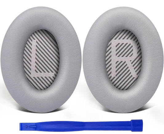 SoloWIT Earpads for Bose QC35/QC35 II Over-Ear Headphones, Softer Leather, Noise Isolation Foam - PL Silver