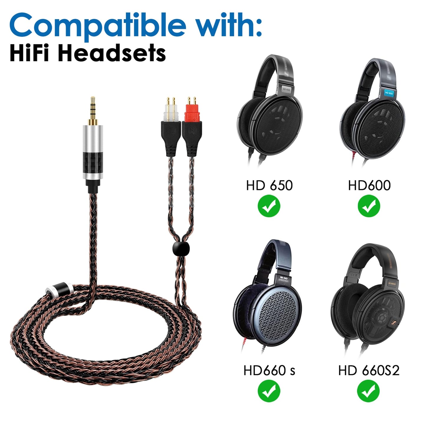 2.5mm Balanced Headphone Cable Compatible with Sennheiser HD600 Cable, HD 660S2, HD 660 S, HD 650, HD6XX, HD58X / 5N OCC Silver Plated Braided Cable…