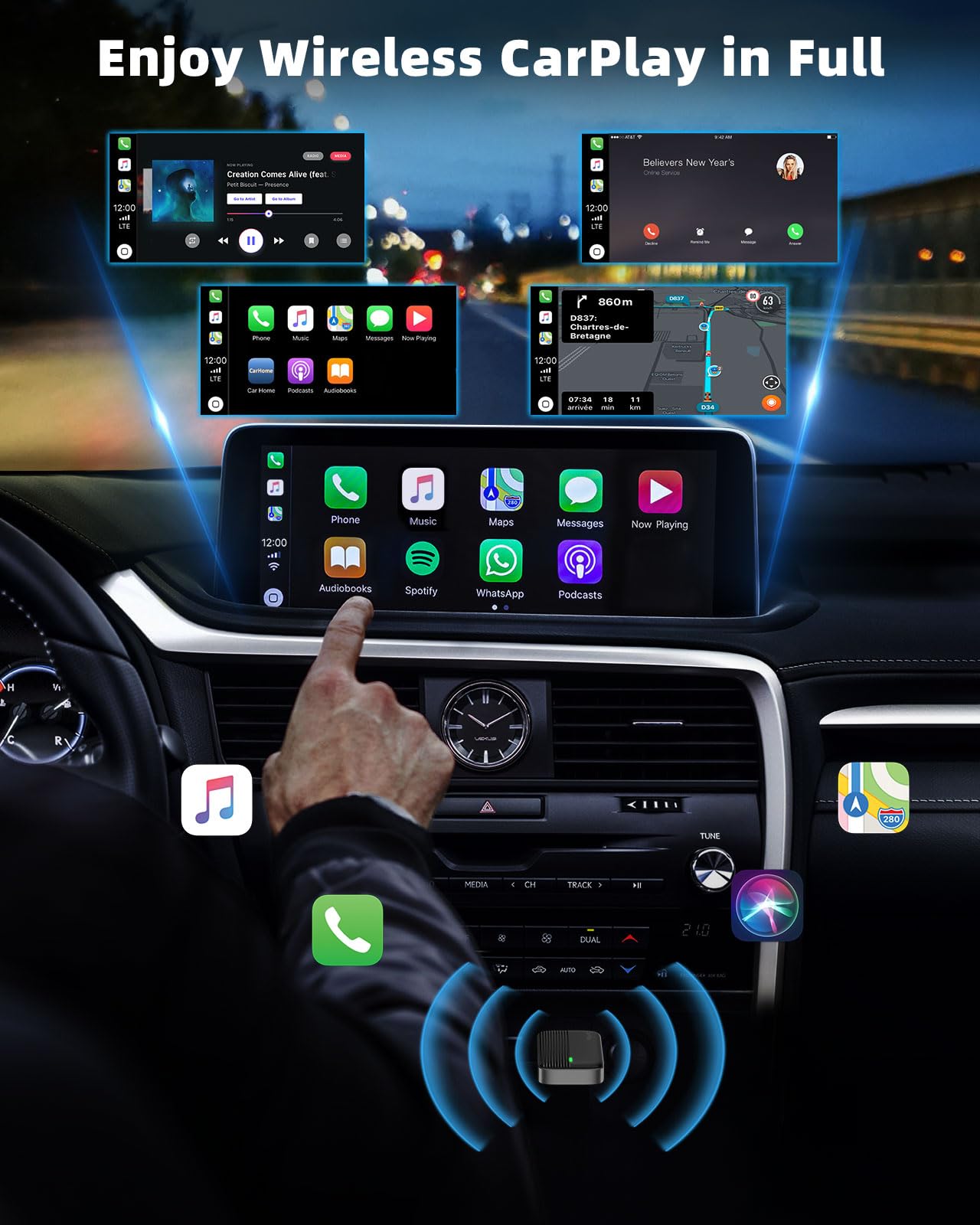 MoKo Wireless CarPlay Adapter for Apple iPhone, Mini Car Play Adapter for iOS 10+ & Cars with Apple CarPlay, Wired Car Play to Wireless, Fast Response