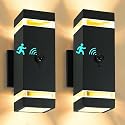 WISELUME 2 Pack Motion Sensor Outdoor Lights, Dusk to Dawn Waterproof Wall Sconce with GU10 LED Bulbs, Black Aluminum Up & Down Porch Light Fixtures