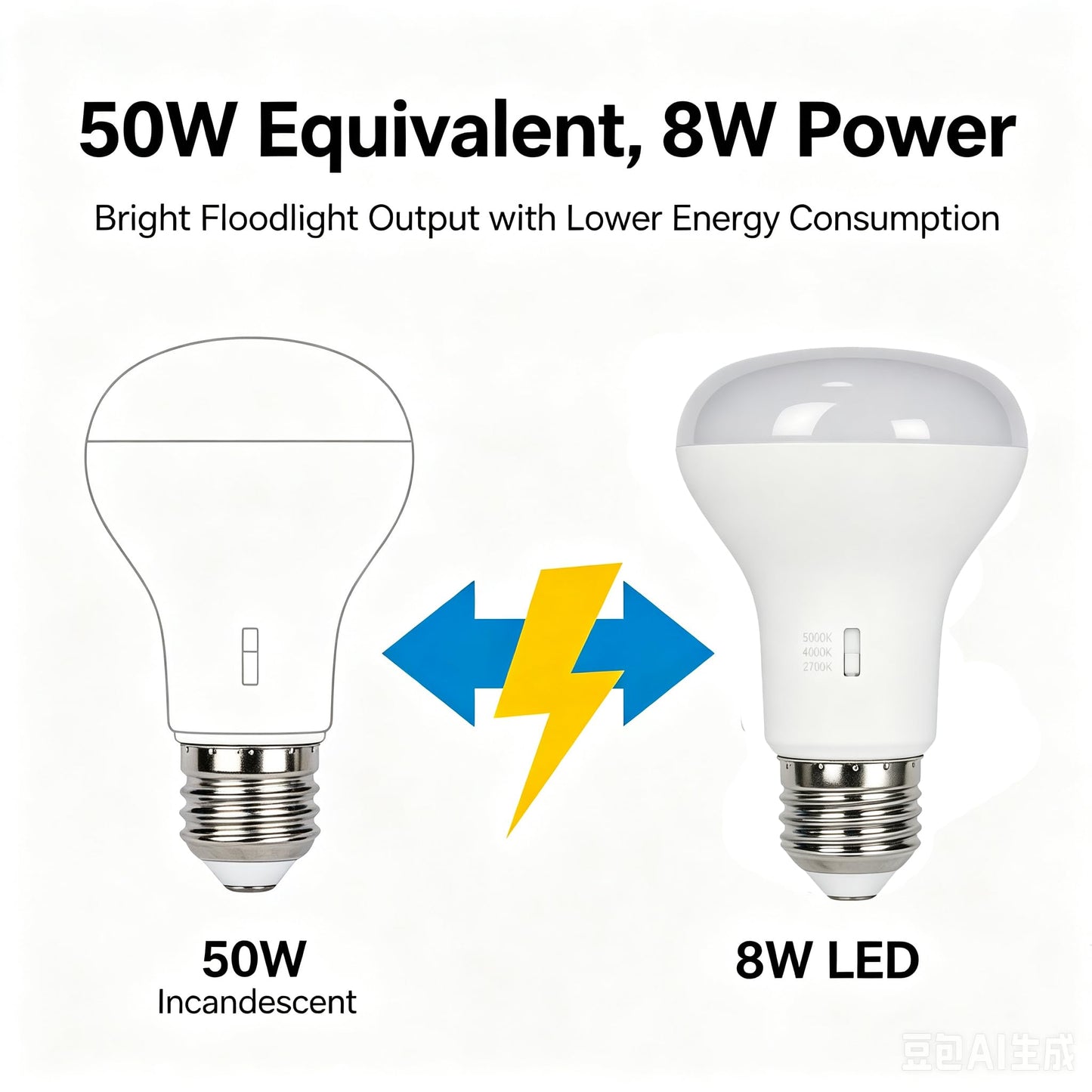 yayutelight 10 Pack 3CCT BR20 LED Bulb, Warm White 2700K LED Dimmable 4000K 5000K BR20 50 Watt 60W Replacement 8W Floodlight LED Bulbs Medium Base