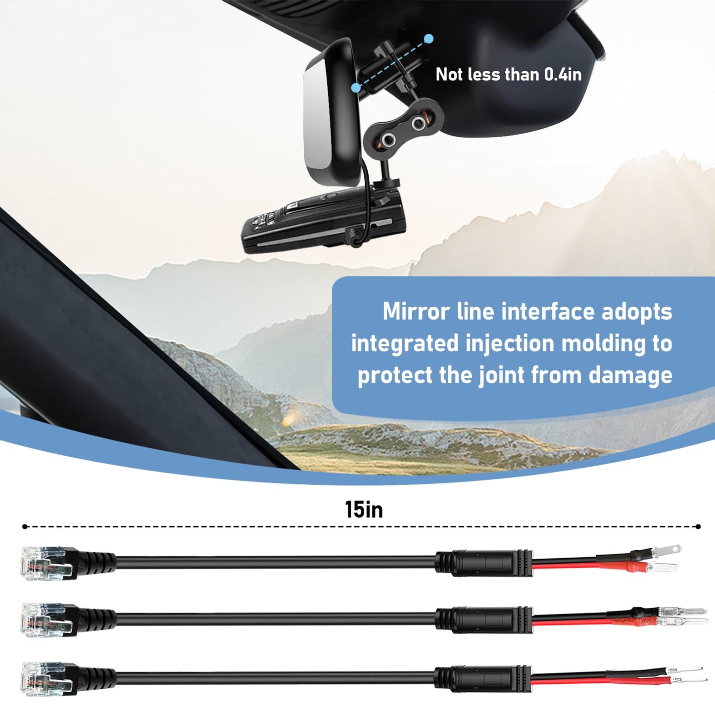 Radar Detector Mount,Rearview Mirror Rod Radar Mounting Bracket+Rearview Mirror Hard Wire Power Cord kit16,with Inline Fuse (for Escort Beltronics