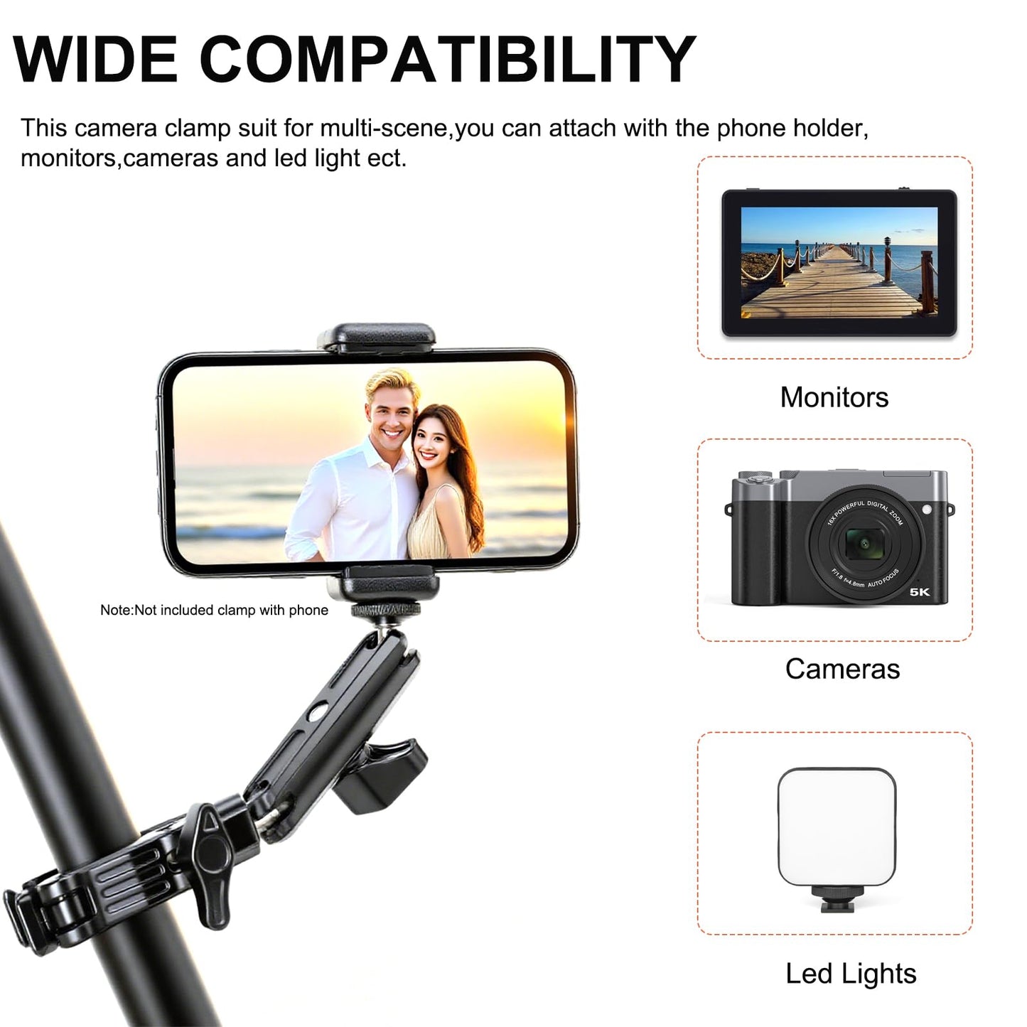 DINESK Super Clamp with Dual Ball Head Magic Arm, 1/4"-20 & 3/8"-16 Threads, Phone/Action Camera Mount Adapte for Desktop Tripod Canon Nikon DSLR