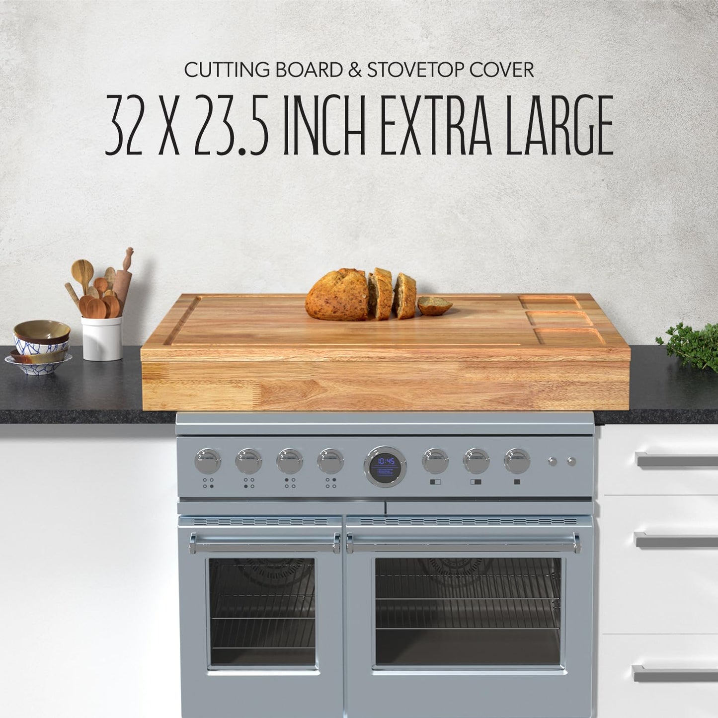 32x23.5inches Extra Large Solid Wooden Cutting Board and Stovetop Cover, 2 in 1 Stove Top Cover Chopping Board with Detachable Legs and Juice Groove…
