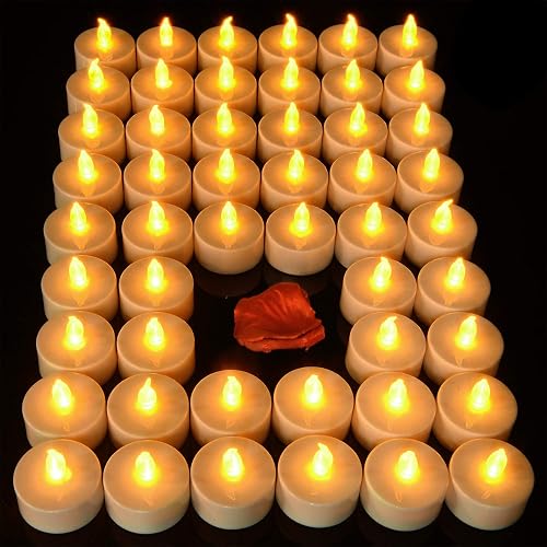 Pandaing Lasts 2X Longer Flameless Tealight Candles [100 Pack, Batteries Included], Realistic Tea Lights Candles, Flickering Bright Tealights, Battery